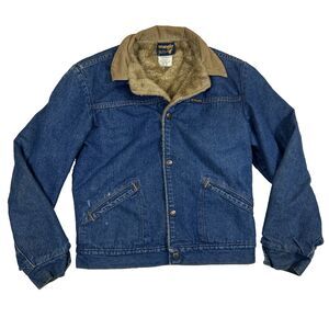Wrangler Denim Jean Jacket Faux Fur Lining Corduroy Collar Mens 38 Vintage USA